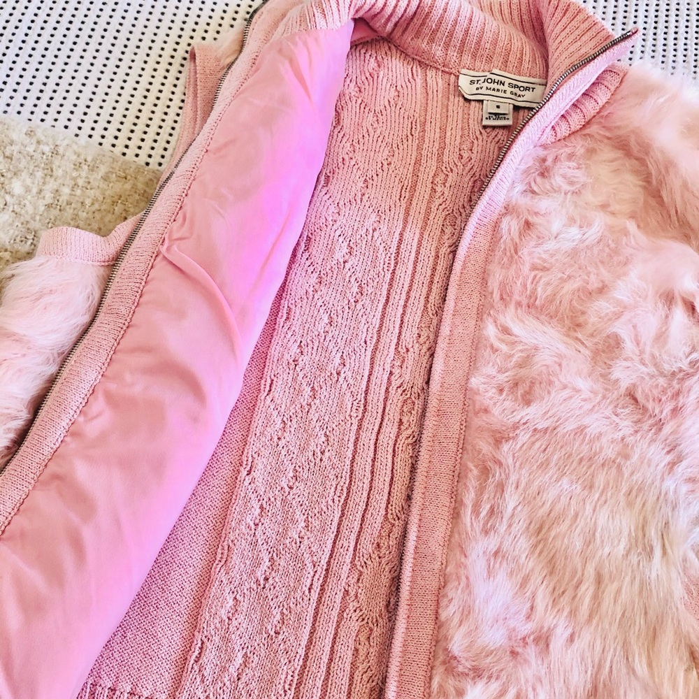 St John Sport by Marie Gray Blush Pink Lamb Fur Vest Y2K Pastel Vintage vest - Picture 4 of 8